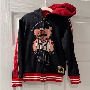 Dolce & Gabbana Black & Red Zip-Up Hoodie with Graphic Pig Character Size 6
